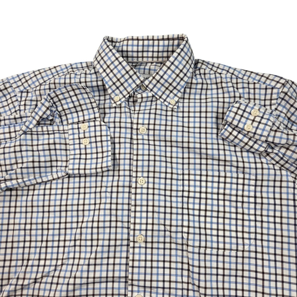 Peter Millar Shirt Mens Medium Blue Brown Tattersall Check Button Down Stretch